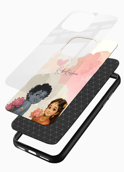 Cute Radha Krishna art glossy vibrant premium glass romantic devotional couple case - Angle Layers