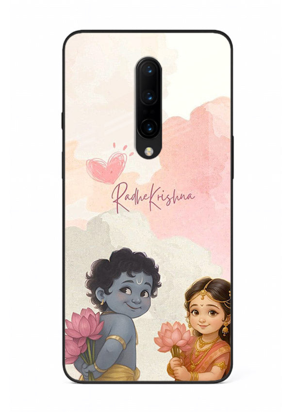 Cute Radha Krishna art OnePlus 8 glass romantic devotional couple case