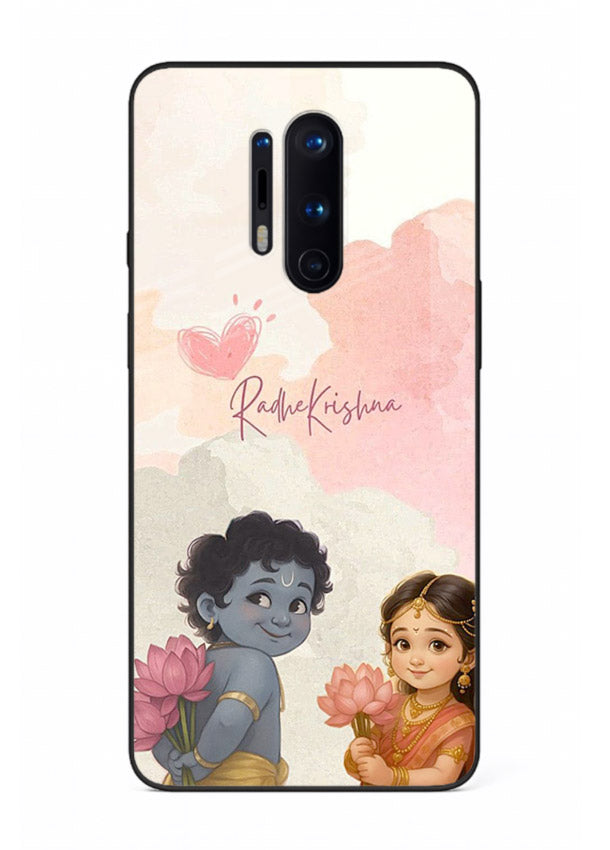 Cute Radha Krishna art OnePlus 8 Pro glass romantic devotional couple case