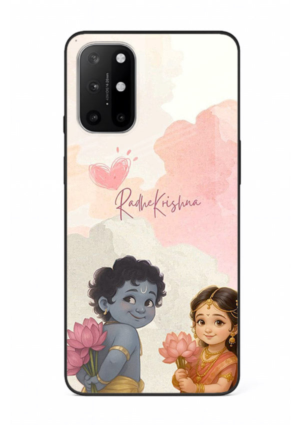 Cute Radha Krishna art OnePlus 8T glass romantic devotional couple case
