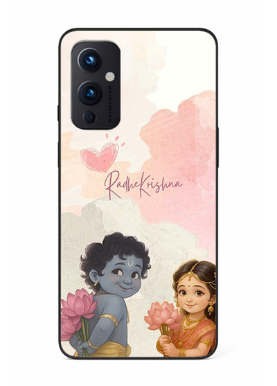 Cute Radha Krishna art OnePlus 9 Pro glass romantic devotional couple case