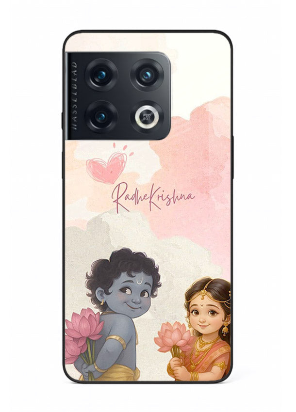 Cute Radha Krishna art OnePlus 10 Pro glass romantic devotional couple case