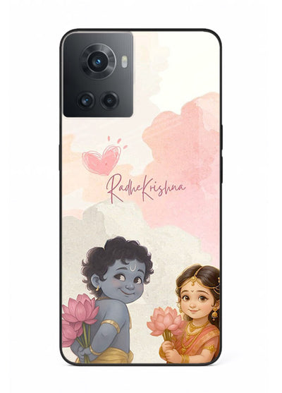 Cute Radha Krishna art OnePlus 10R glass romantic devotional couple case