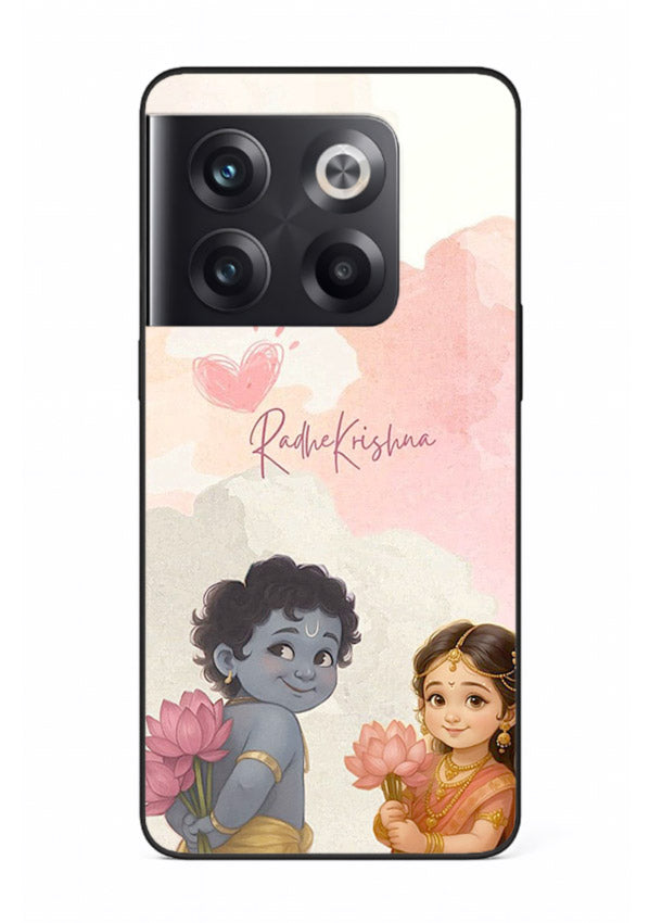 Cute Radha Krishna art OnePlus 10T glass romantic devotional couple case