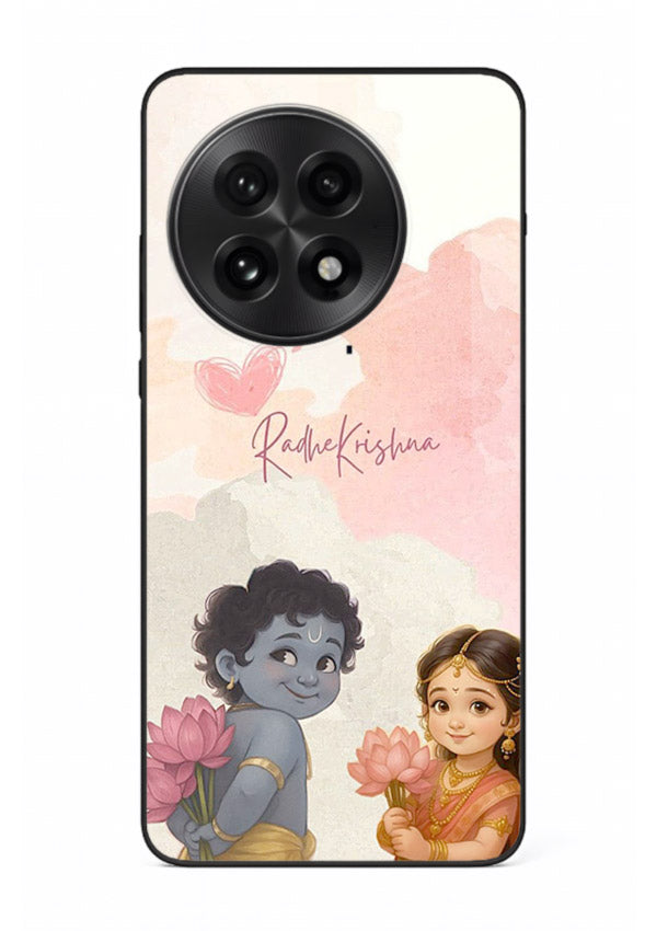Cute Radha Krishna art OnePlus 13R glass romantic devotional couple case