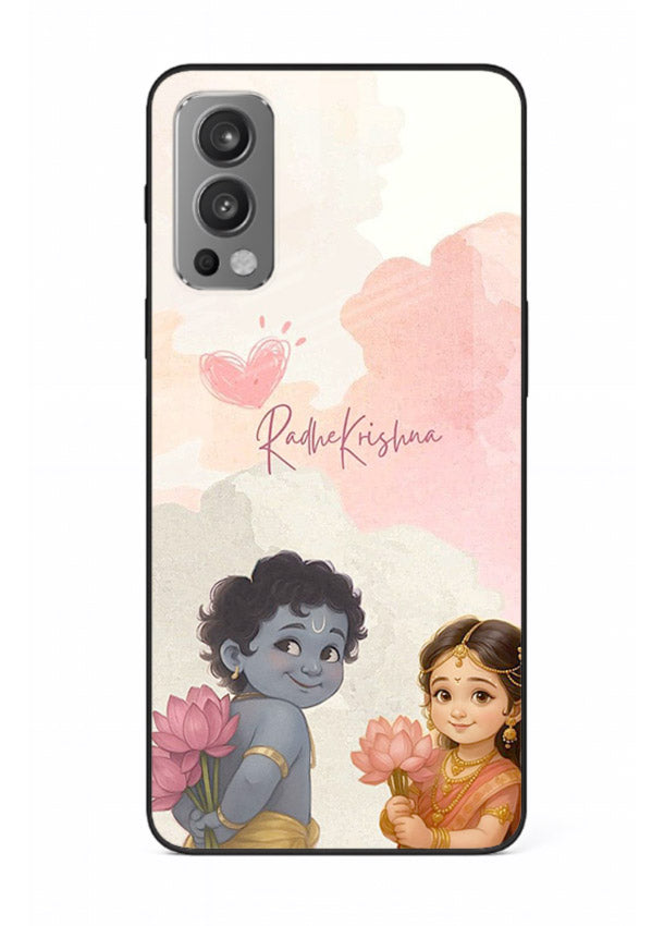 Cute Radha Krishna art OnePlus Nord 2 glass romantic devotional couple case
