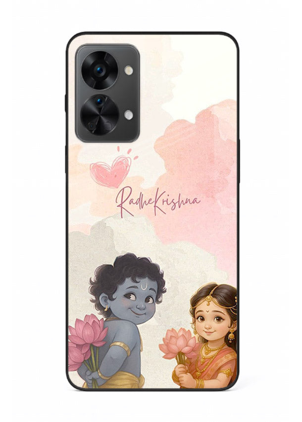 Cute Radha Krishna art OnePlus Nord 2T glass romantic devotional couple case