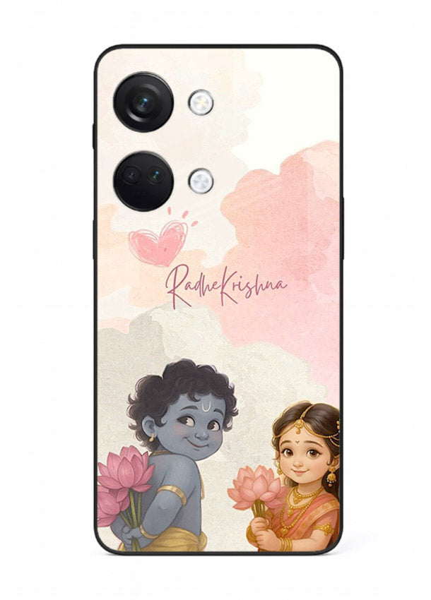 Cute Radha Krishna art OnePlus Nord 3 glass romantic devotional couple case