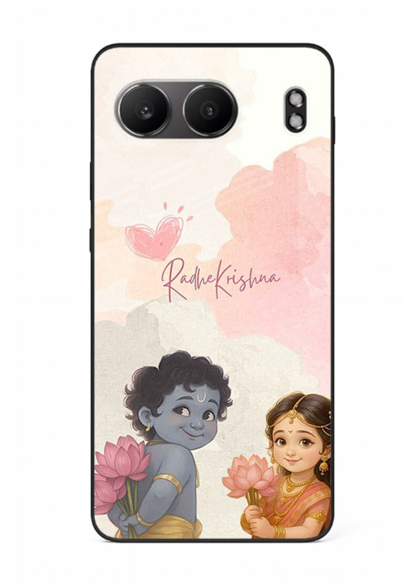Cute Radha Krishna art OnePlus Nord 4 glass romantic devotional couple case