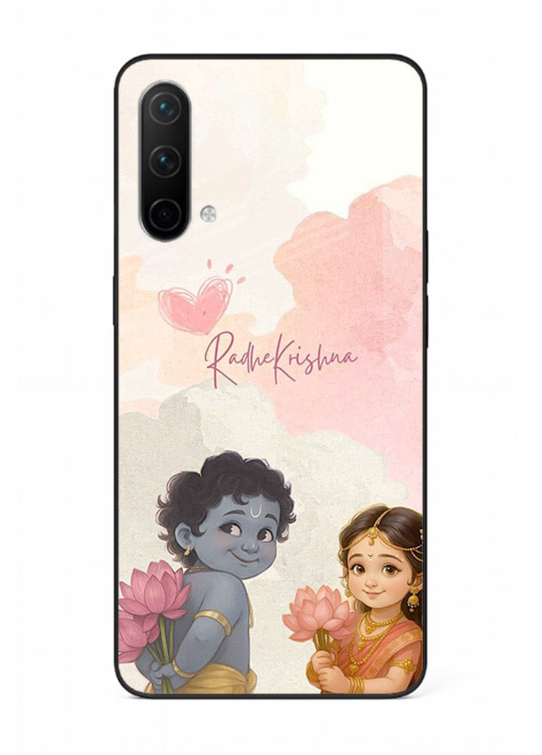 Cute Radha Krishna art OnePlus Nord CE 5G glass romantic devotional couple case