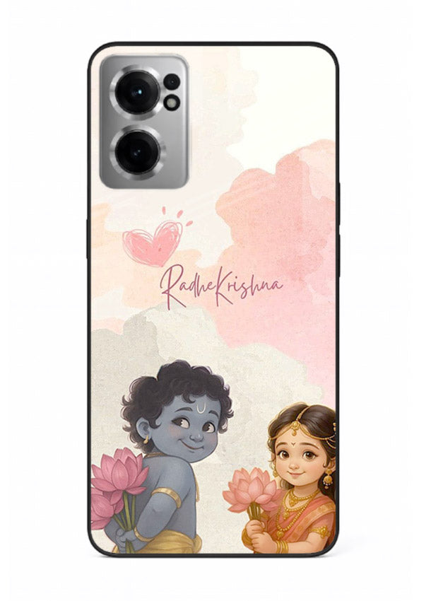 Cute Radha Krishna art OnePlus Nord CE2 5G glass romantic devotional couple case