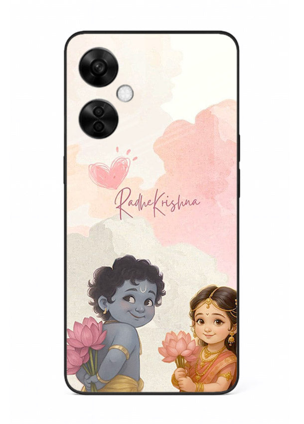 Cute Radha Krishna art OnePlus Nord CE3 Lite glass romantic devotional couple case
