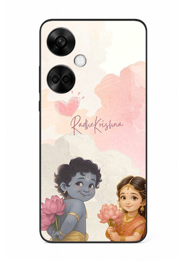 Cute Radha Krishna art OnePlus Nord CE3 glass romantic devotional couple case