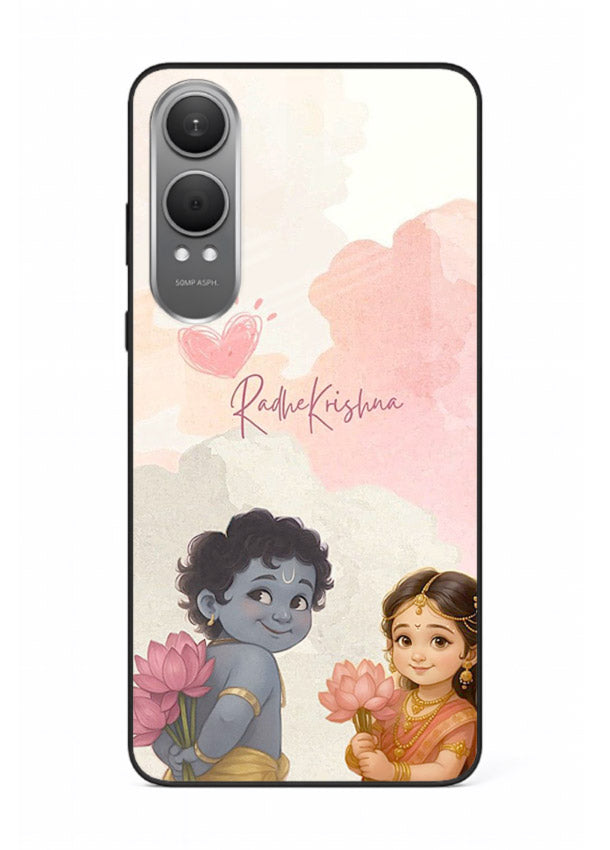 Cute Radha Krishna art OnePlus Nord CE4 Lite glass romantic devotional couple case