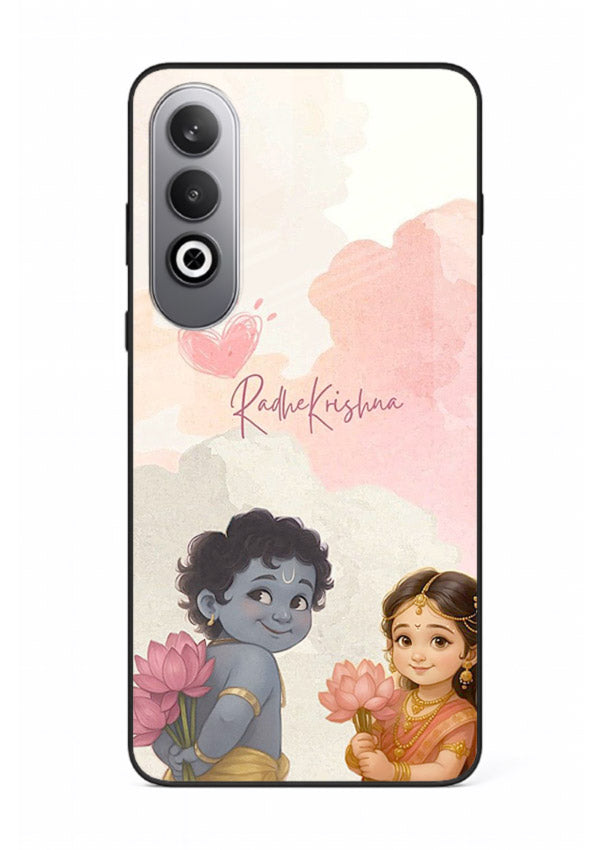 Cute Radha Krishna art OnePlus Nord CE4 glass romantic devotional couple case