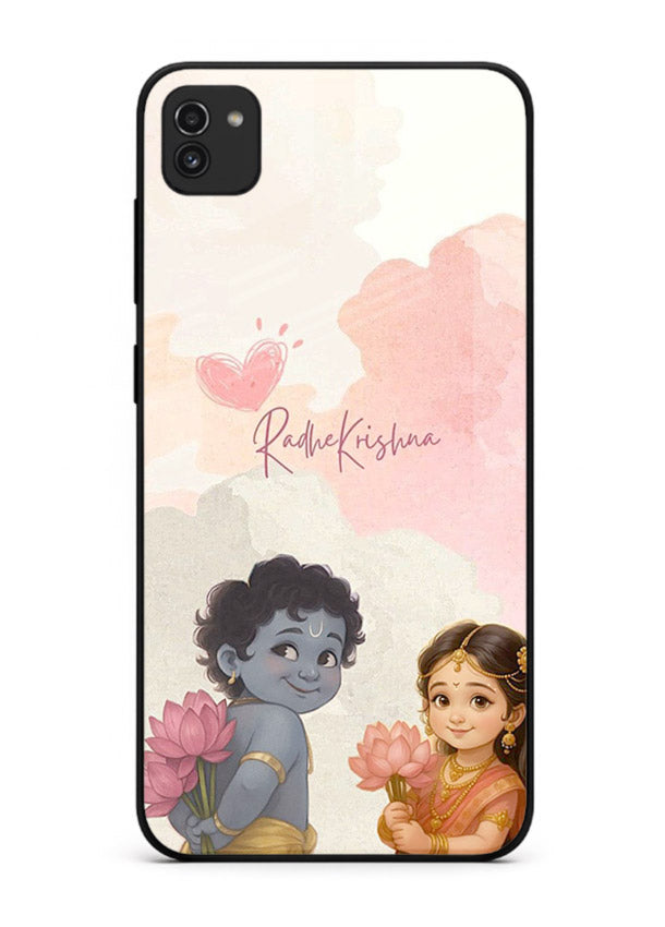 Cute Radha Krishna art Samsung A03 glass romantic devotional couple case