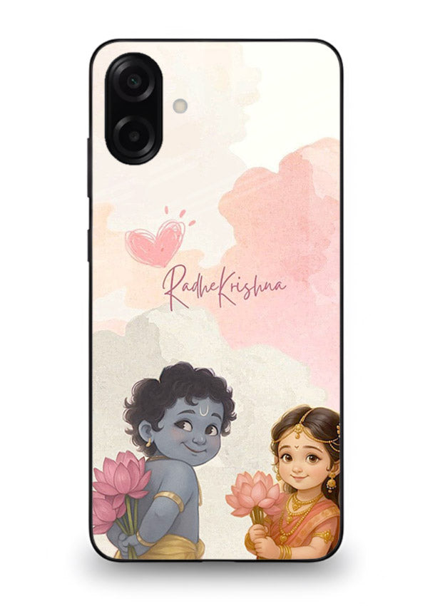 Cute Radha Krishna art Samsung A07 4G glass romantic devotional couple case