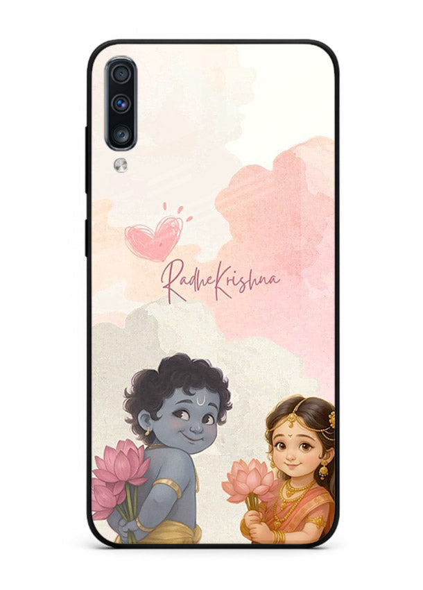 Cute Radha Krishna art Samsung A50 glass romantic devotional couple case