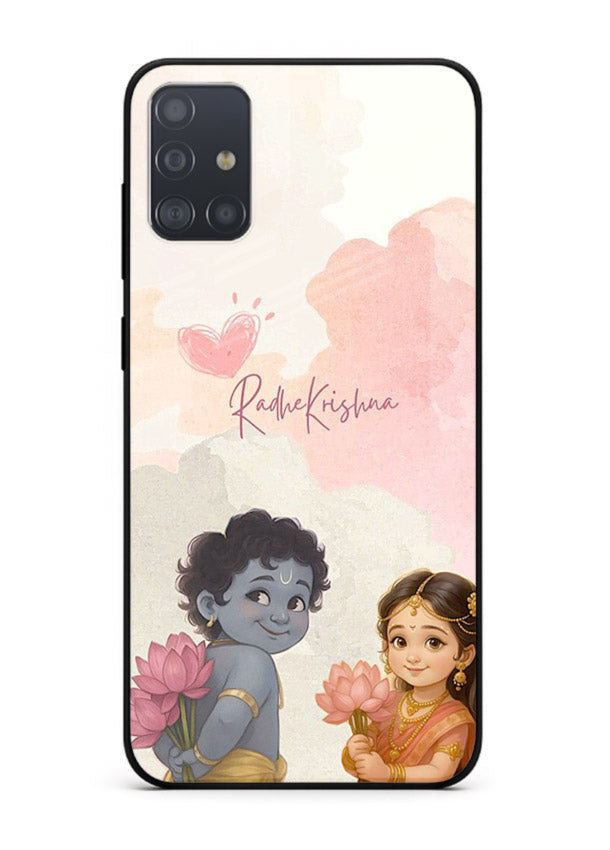 Cute Radha Krishna art Samsung A51 glass romantic devotional couple case
