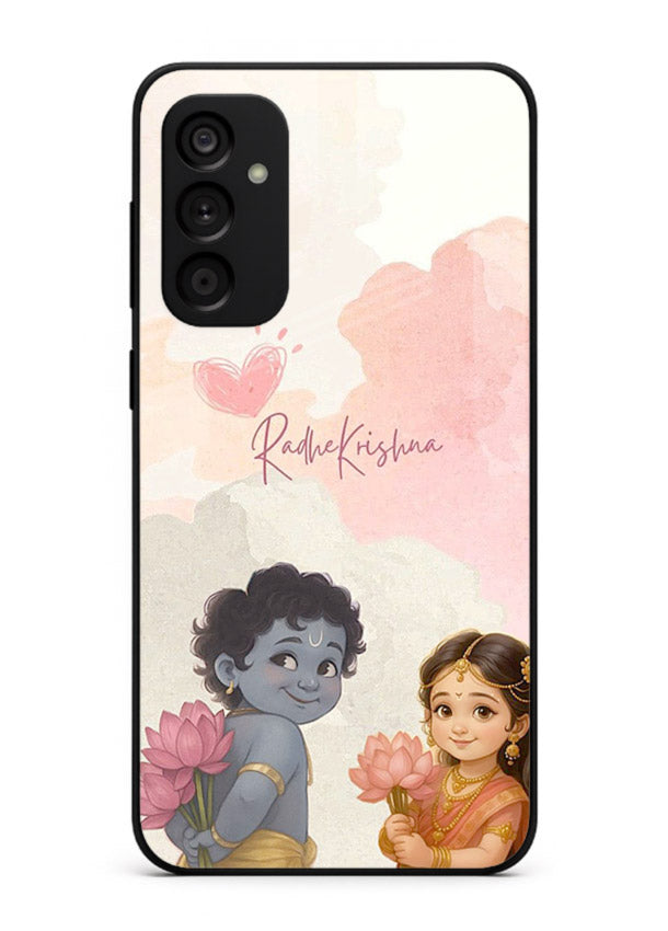 Cute Radha Krishna art Samsung F23 5G glass romantic devotional couple case
