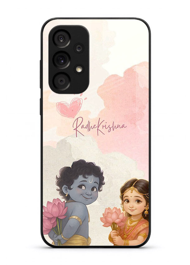Cute Radha Krishna art Samsung A73 5G glass romantic devotional couple case
