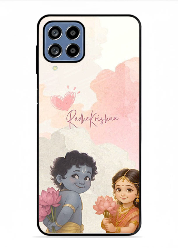 Cute Radha Krishna art Samsung A22 4G glass romantic devotional couple case