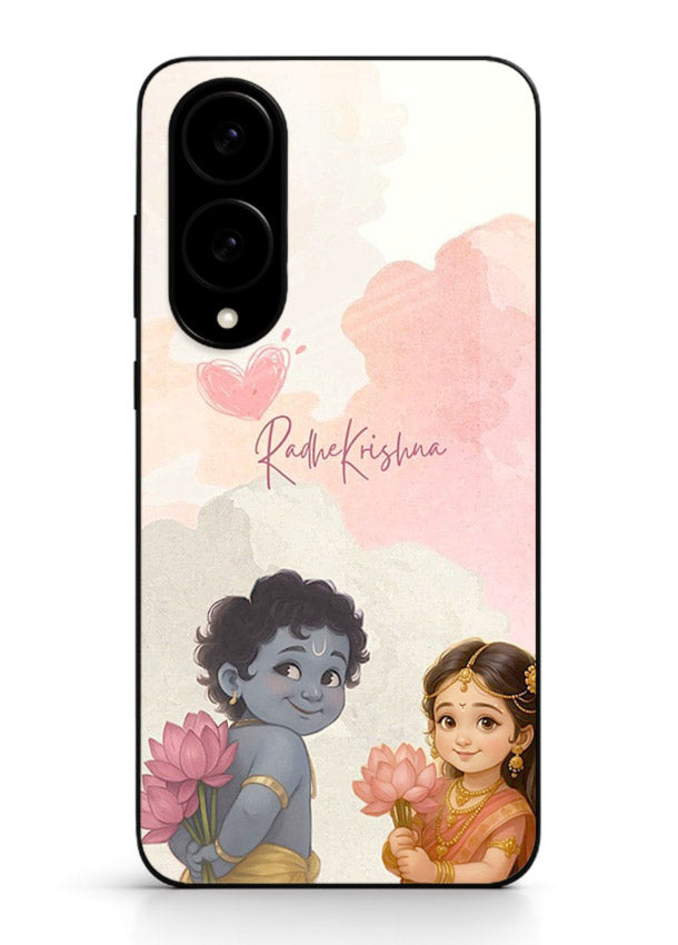 Cute Radha Krishna art Samsung S25 Edge glass romantic devotional couple case