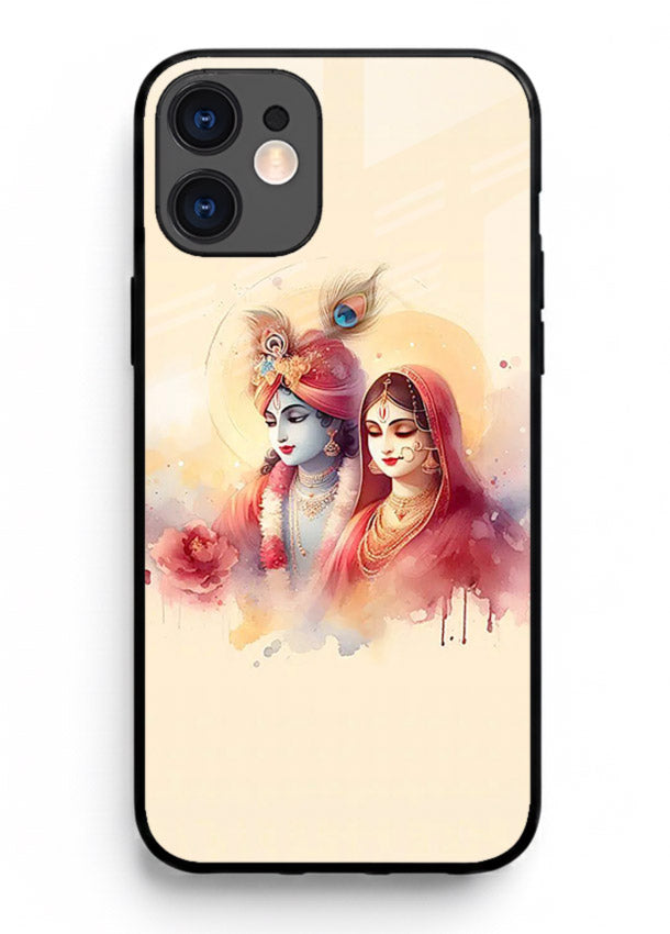 Radha Krishna watercolor pastel art iphone 11 glass elegant devotional case