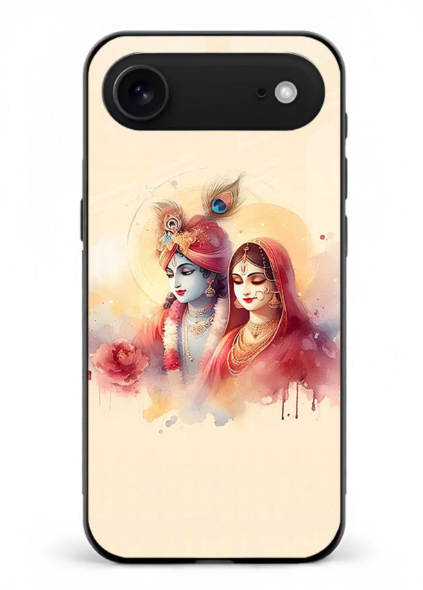 Radha Krishna watercolor pastel art iphone 17 air glass elegant devotional case