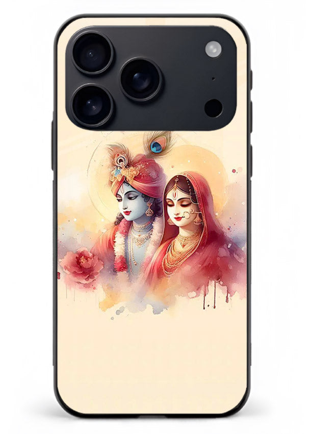 Radha Krishna watercolor pastel art iphone 18 pro max glass elegant devotional case