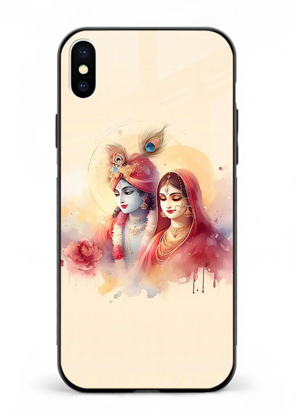 Radha Krishna watercolor pastel art iphone xs max glass elegant devotional case