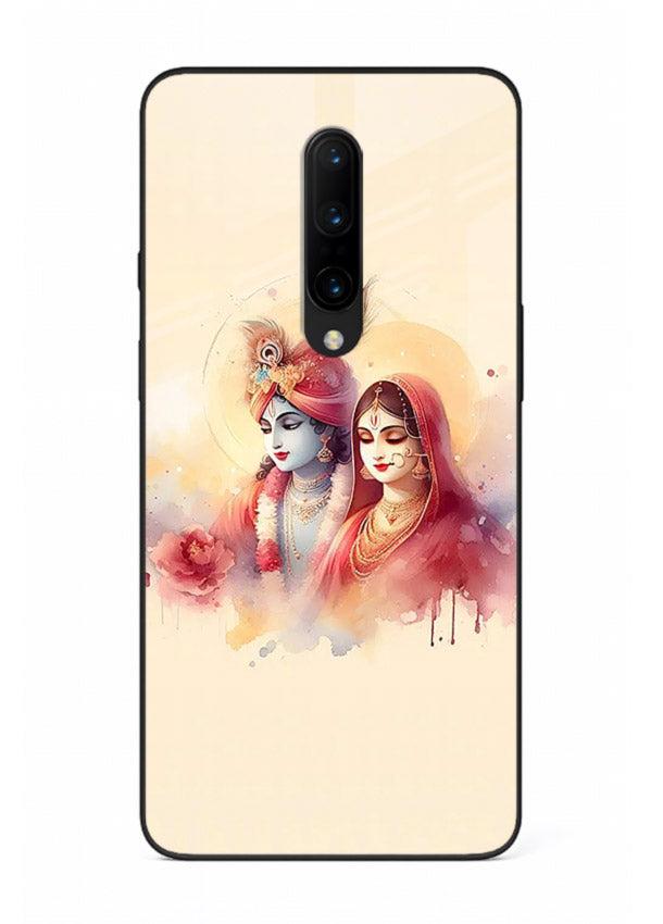 Radha Krishna watercolor pastel art OnePlus 8 glass elegant devotional case
