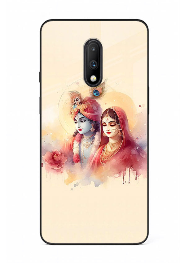 Radha Krishna watercolor pastel art OnePlus 7 glass elegant devotional case
