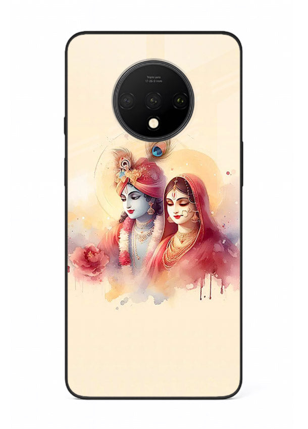 Radha Krishna watercolor pastel art OnePlus 7T glass elegant devotional case