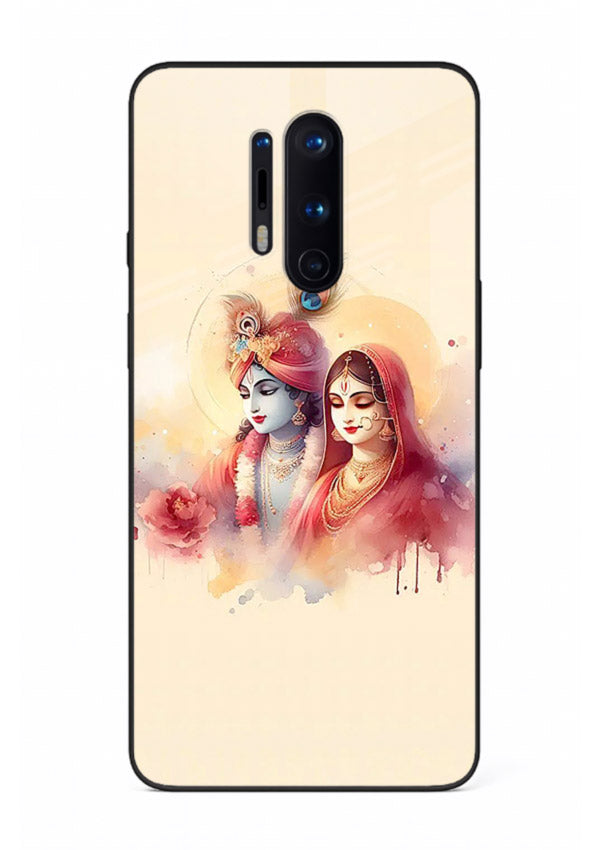 Radha Krishna watercolor pastel art OnePlus 8 Pro glass elegant devotional case