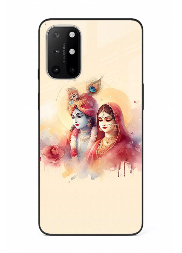 Radha Krishna watercolor pastel art OnePlus 8T glass elegant devotional case