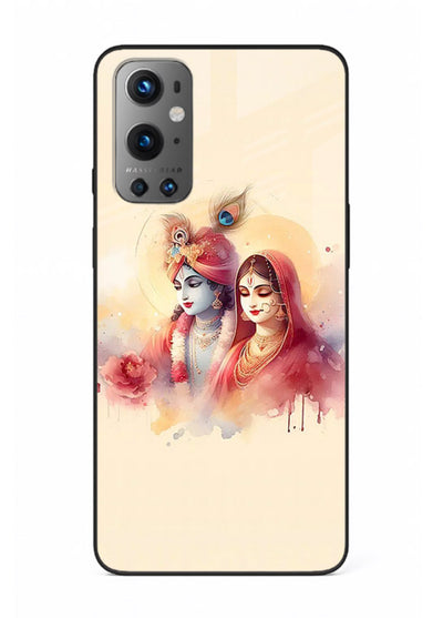 Radha Krishna watercolor pastel art OnePlus 9 glass elegant devotional case