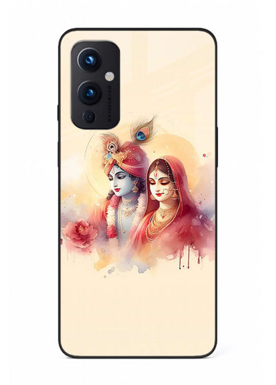 Radha Krishna watercolor pastel art OnePlus 9 Pro glass elegant devotional case