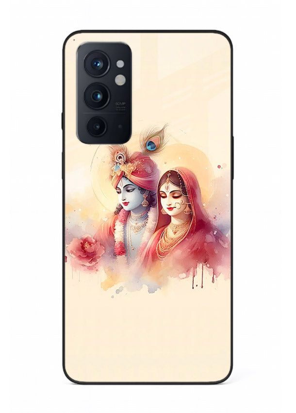 Radha Krishna watercolor pastel art OnePlus 9RT glass elegant devotional case