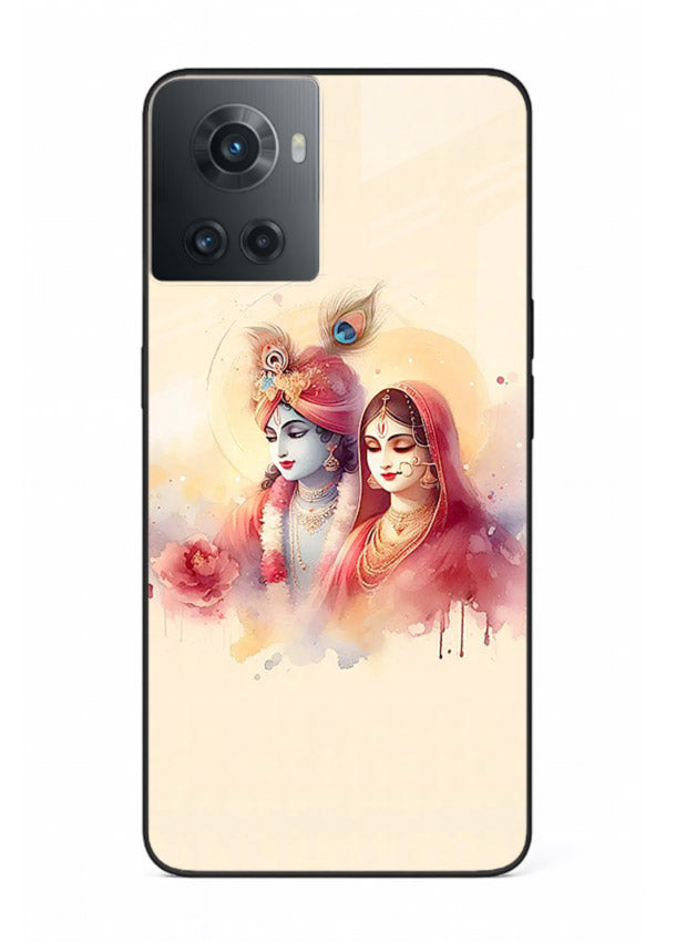 Radha Krishna watercolor pastel art OnePlus 10R glass elegant devotional case