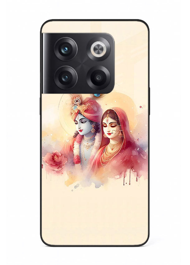 Radha Krishna watercolor pastel art OnePlus 10T glass elegant devotional case