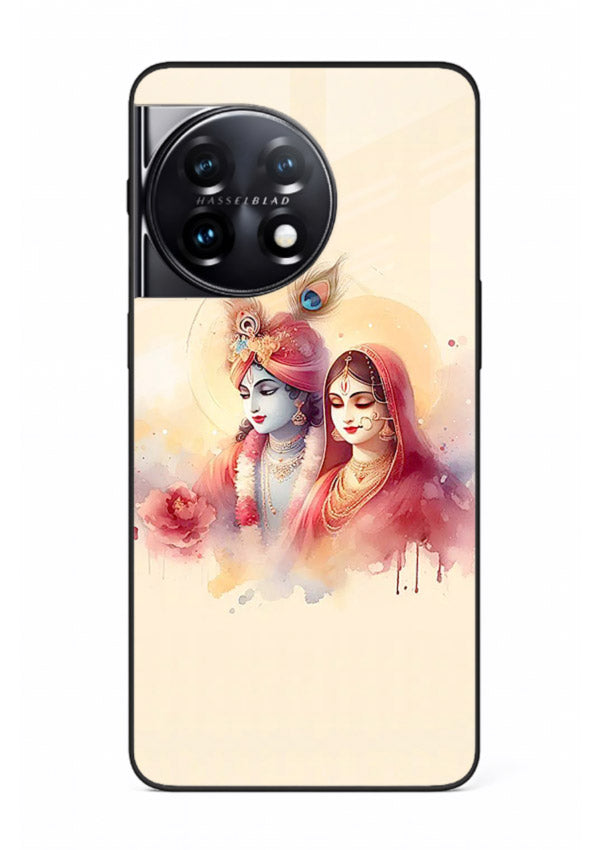 Radha Krishna watercolor pastel art OnePlus 11 glass elegant devotional case