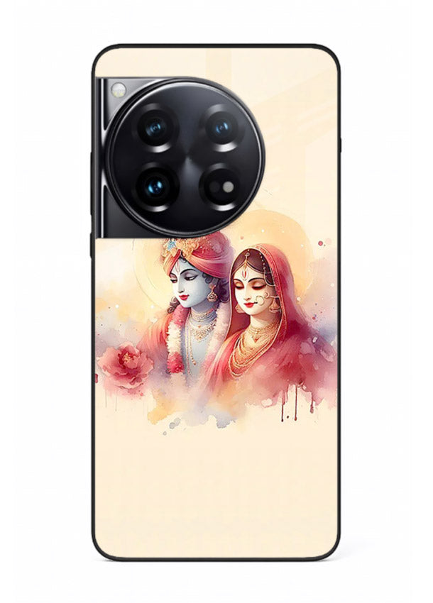 Radha Krishna watercolor pastel art OnePlus 12 glass elegant devotional case