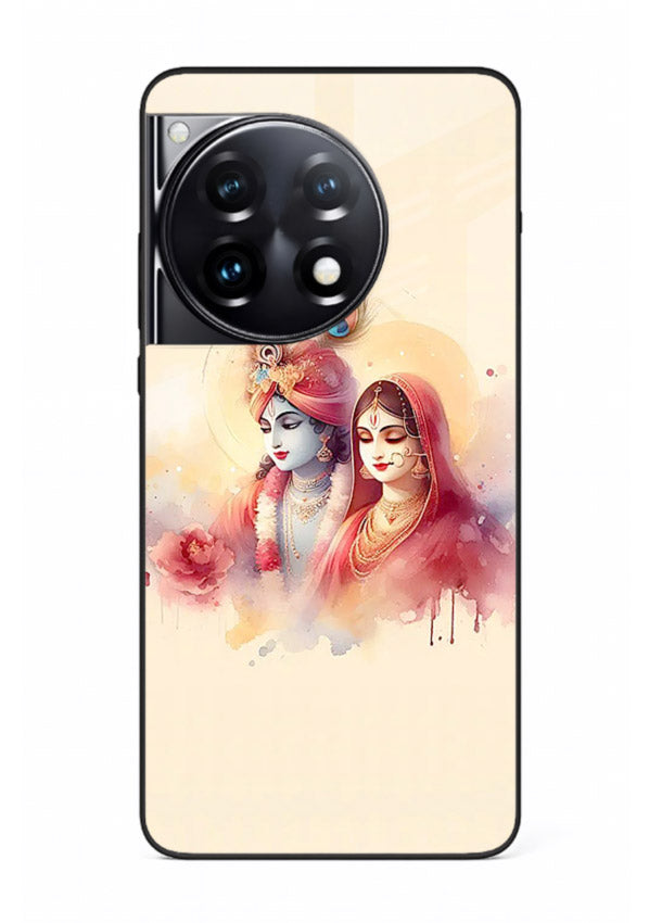 Radha Krishna watercolor pastel art OnePlus 12R glass elegant devotional case