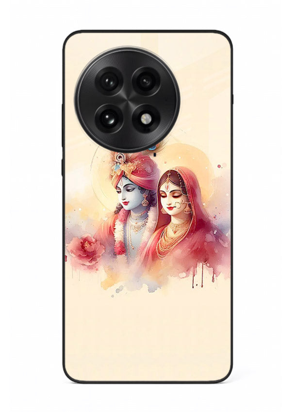 Radha Krishna watercolor pastel art OnePlus 13 glass elegant devotional case