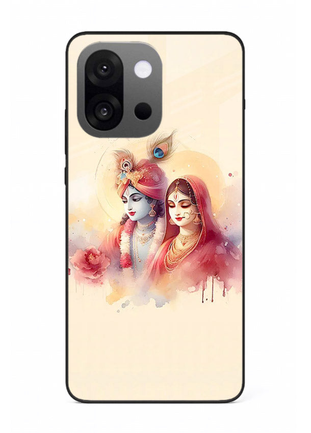 Radha Krishna watercolor pastel art OnePlus 13s glass elegant devotional case