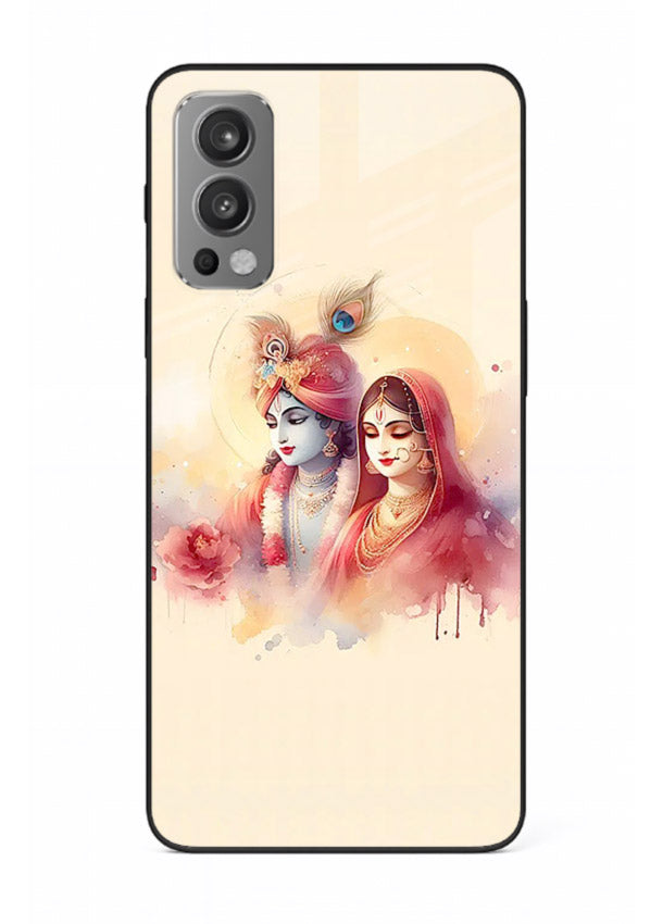 Radha Krishna watercolor pastel art OnePlus Nord 2 glass elegant devotional case