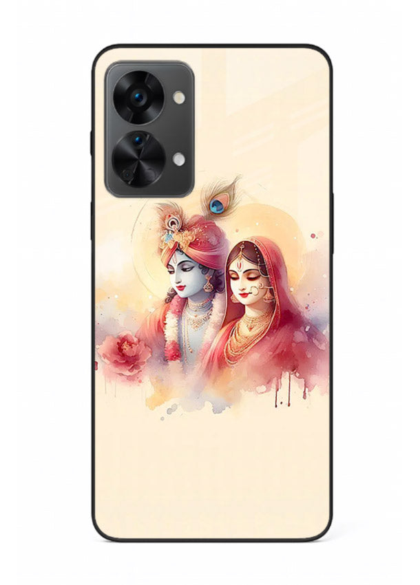 Radha Krishna watercolor pastel art OnePlus Nord 2T glass elegant devotional case