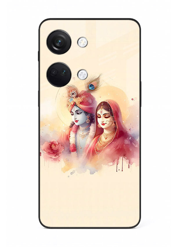Radha Krishna watercolor pastel art OnePlus Nord 3 glass elegant devotional case