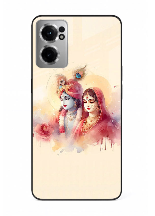 Radha Krishna watercolor pastel art OnePlus Nord CE2 5G glass elegant devotional case